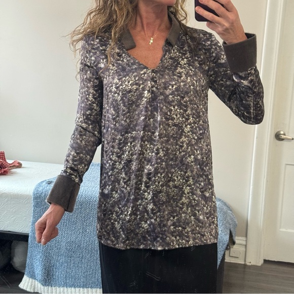 Tony Cohen Silk Top with Faux Fur & Leather Trim Size 4 - Picture 9 of 10